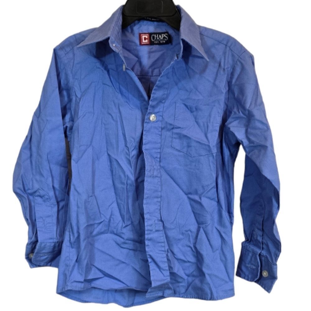 Chaps Boys Blue Point Collar Long Sleeve Dress Shirt Formal Wedding Fancy